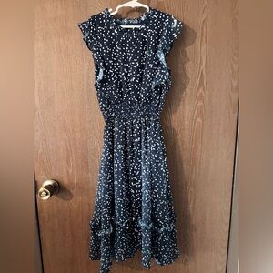 Aqua Navy Blue Polka Dot Dress